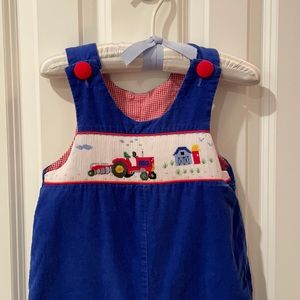 Smocked Tractor Blue Corduroy Longall Overall